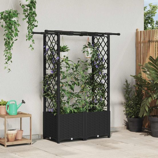 Petite jardinière toit plat et 2 treillis plastique pour terrasse balcon 124cm noir