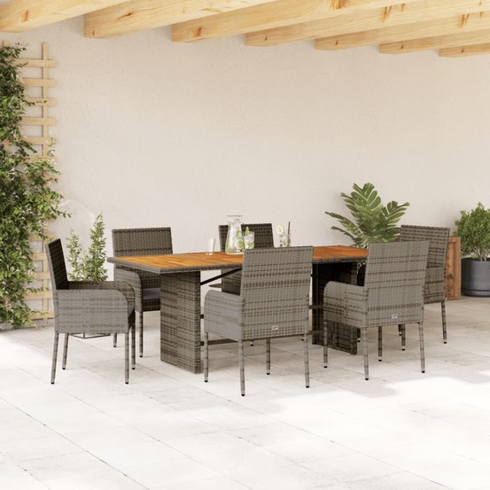 Ensemble à manger de jardin et coussins 7 pcs gris rotin