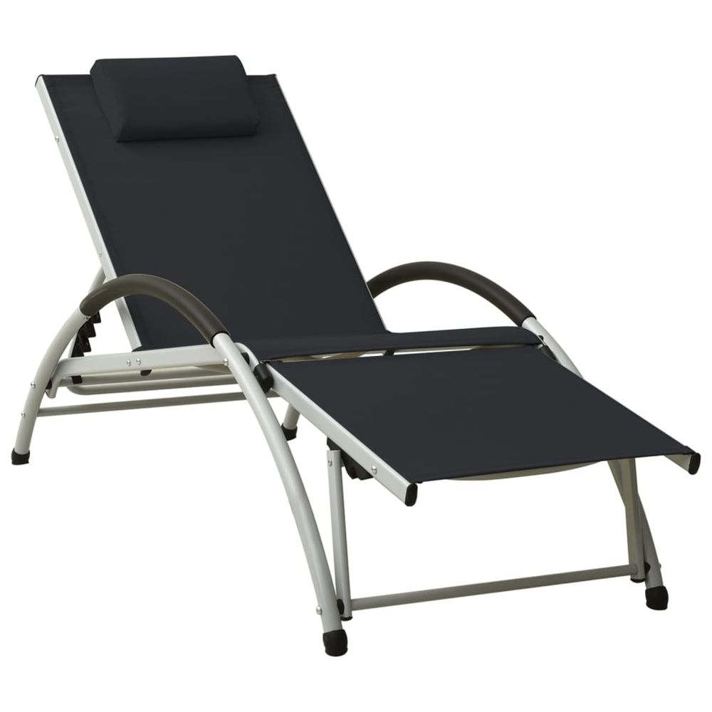 Chaise longue avec oreiller textilène noir bain de soleil