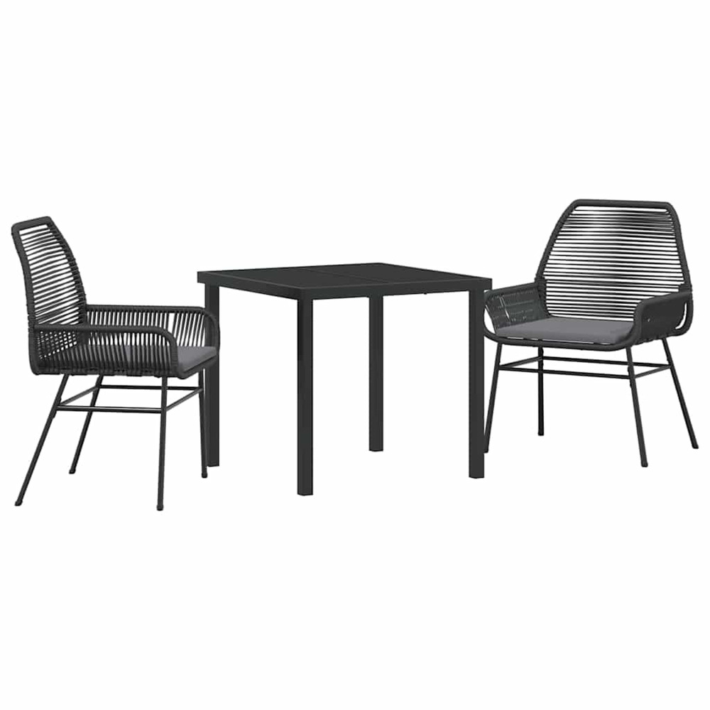 Ensemble de salle à manger pour jardin 3 pcs noir polyrotin