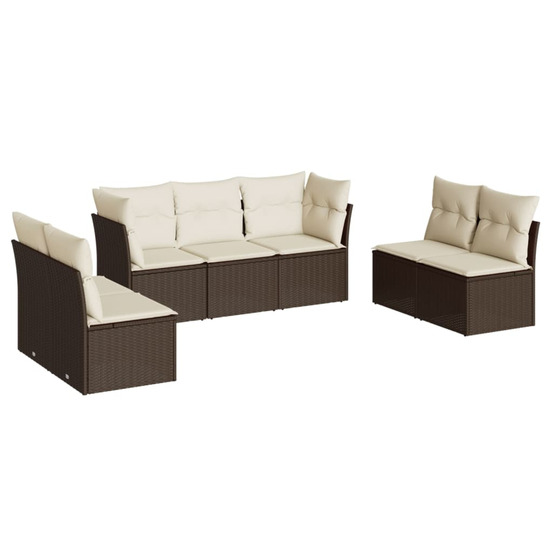 Salon de jardin avec coussins 7 pcs marron résine tressée