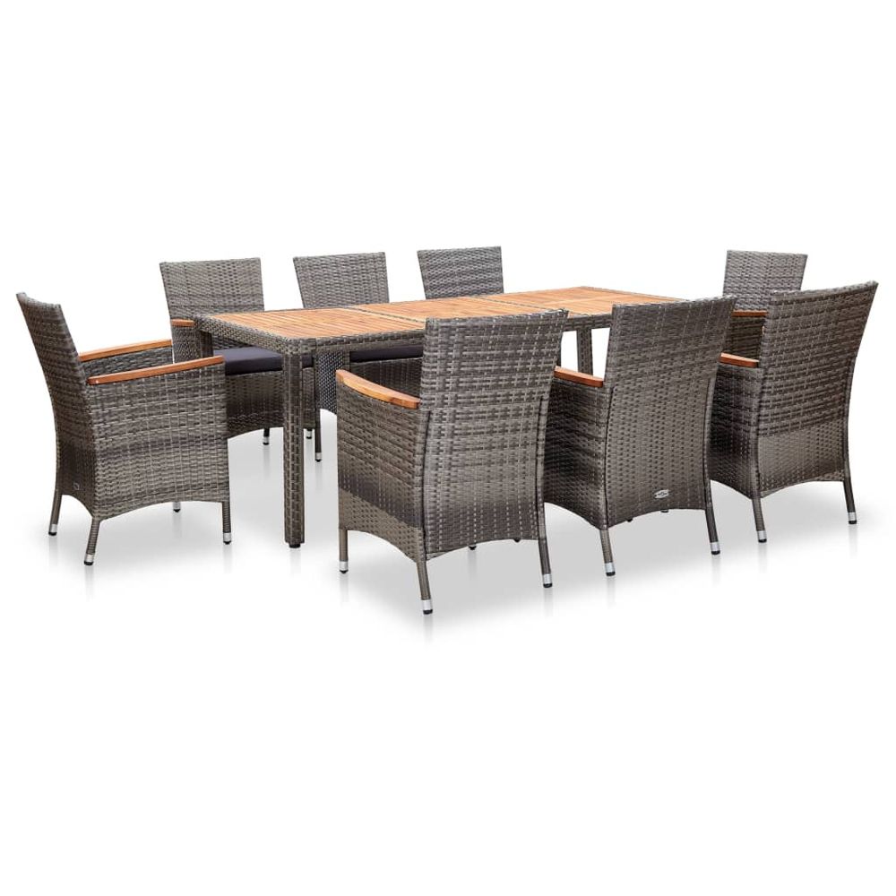Salon de jardin meuble d'extérieur ensemble de mobilier 9 pièces avec coussins résine tressée gris