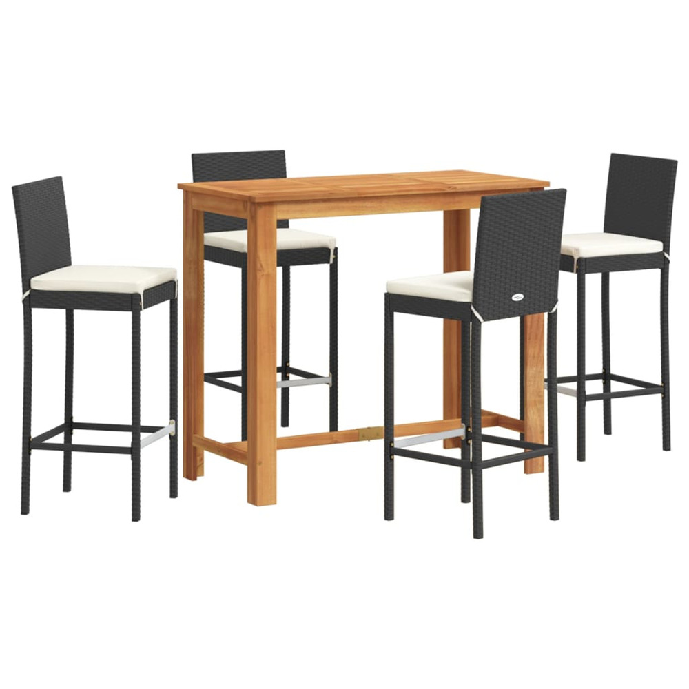 Ensemble de bar de jardin 5 pcs noir bois massif acacia rotin
