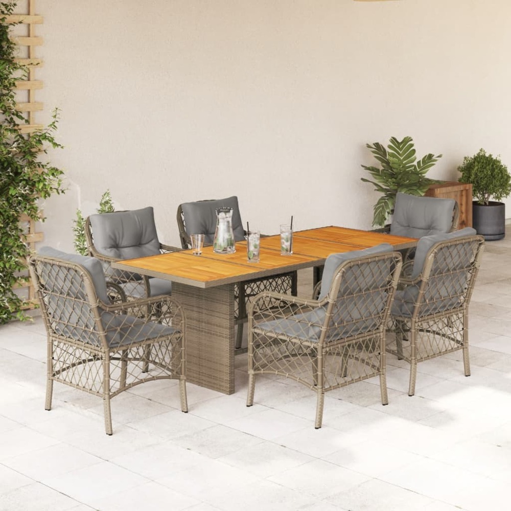 Ensemble à manger de jardin coussins 7 pcs mélange beige rotin