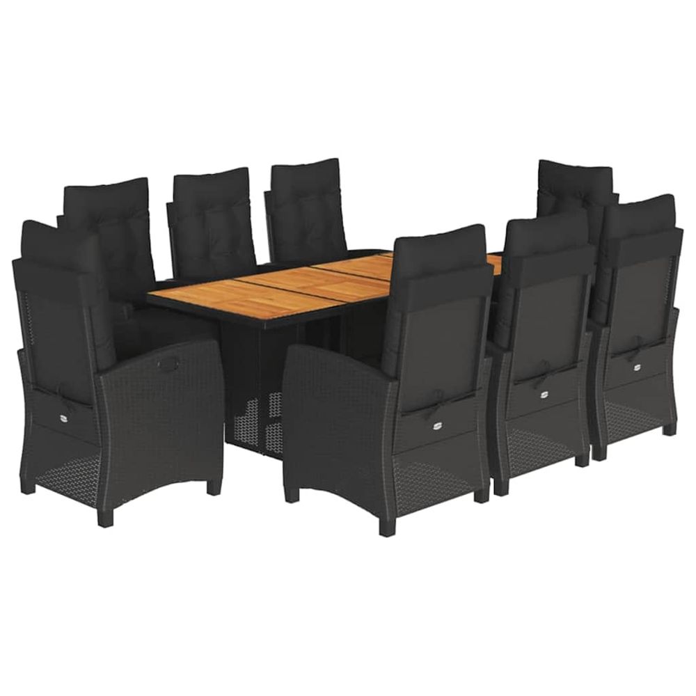 Ensemble à manger de jardin 9pcs coussins noir résine tressée
