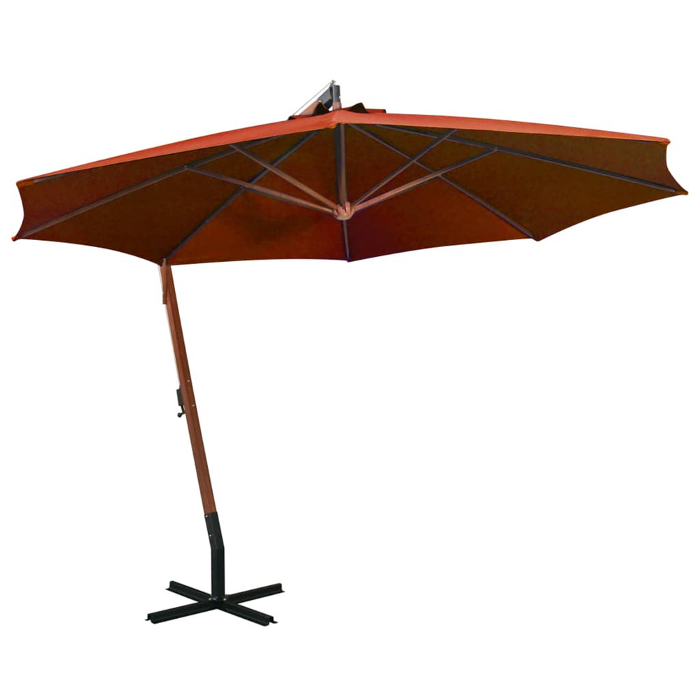 Parasol de jardin suspendu avec mât terre cuite bois de sapin