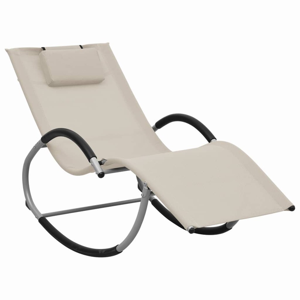 Transat chaise longue bain de soleil lit de jardin terrasse meuble d'extérieur avec oreiller crème textilène