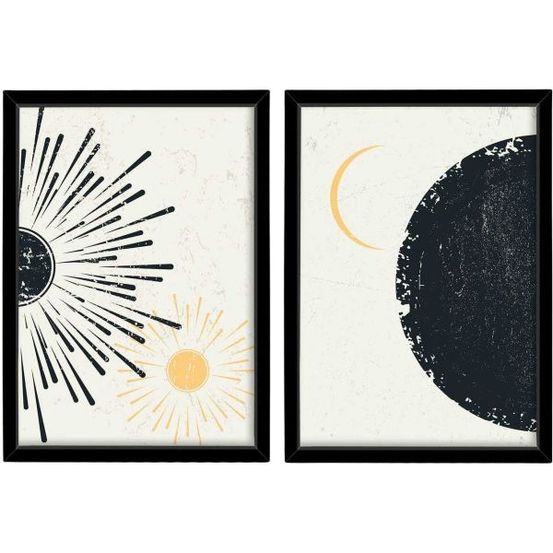 Ensemble de 2 tableaux décoratifs planètes dorées