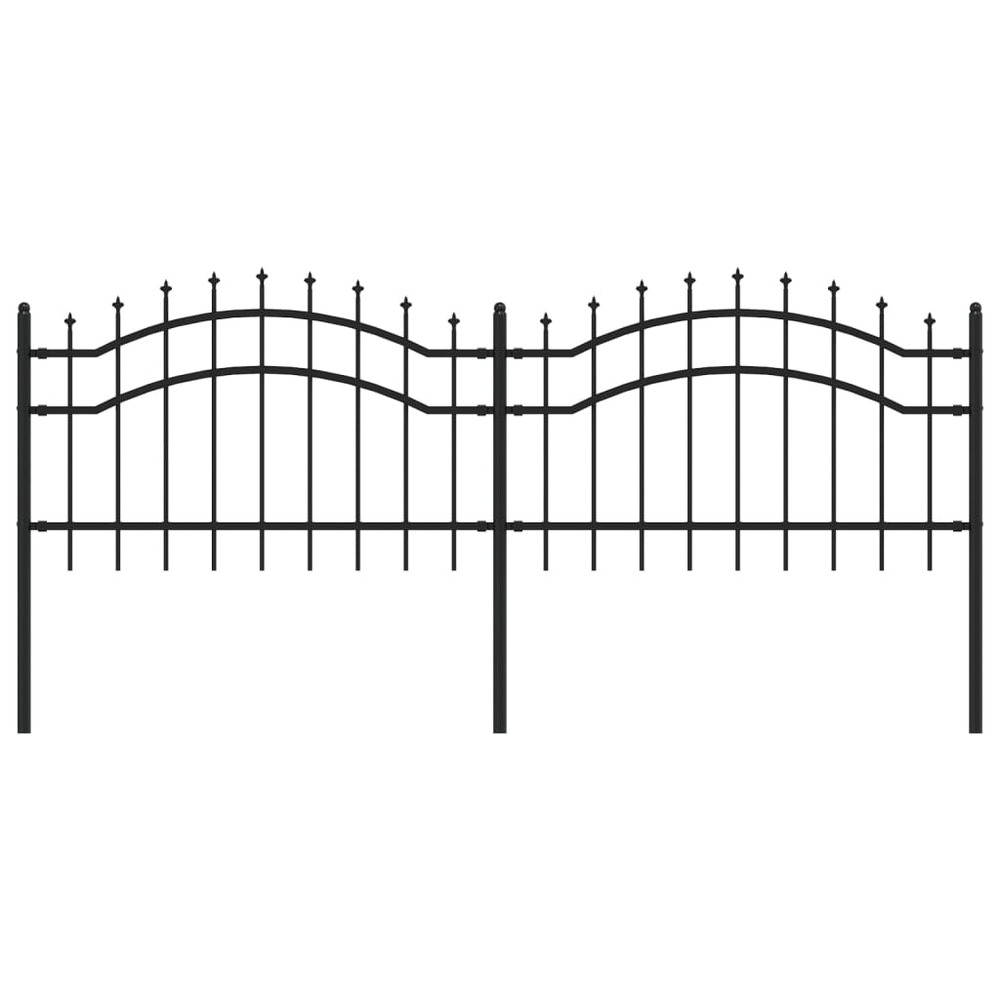 Clôture de jardin avec dessus en forme de lance, noire, 239 x 75 cm, acier thermolaqué