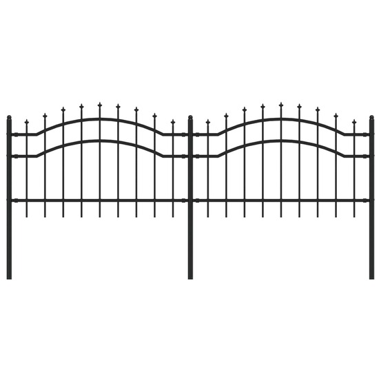 Clôture de jardin avec dessus en forme de lance, noire, 239 x 75 cm, acier thermolaqué