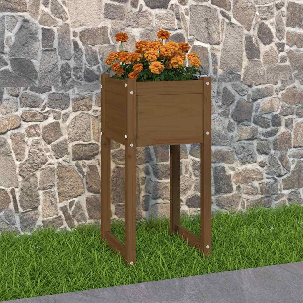 Jardinière surélevée en bois de pin marron miel 40x40x81 cm