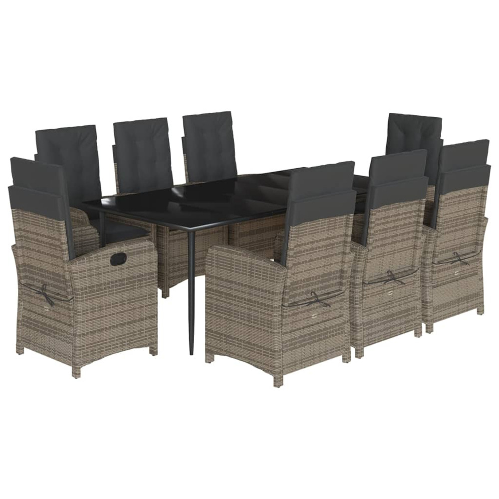 Ensemble à manger de jardin 9 pcs coussins gris résine tressée