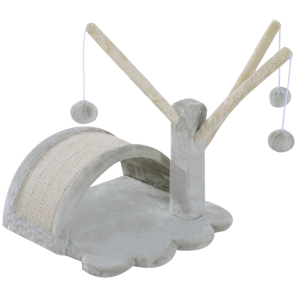 Petit arbre à chat bois et peluche pour tous chats pont à griffer et jeu gris 40cm