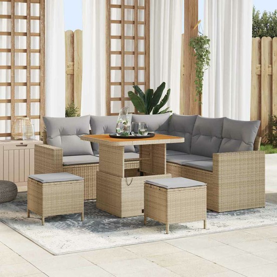 Ensemble de canapé de jardin 8 pcs beige polyrotin