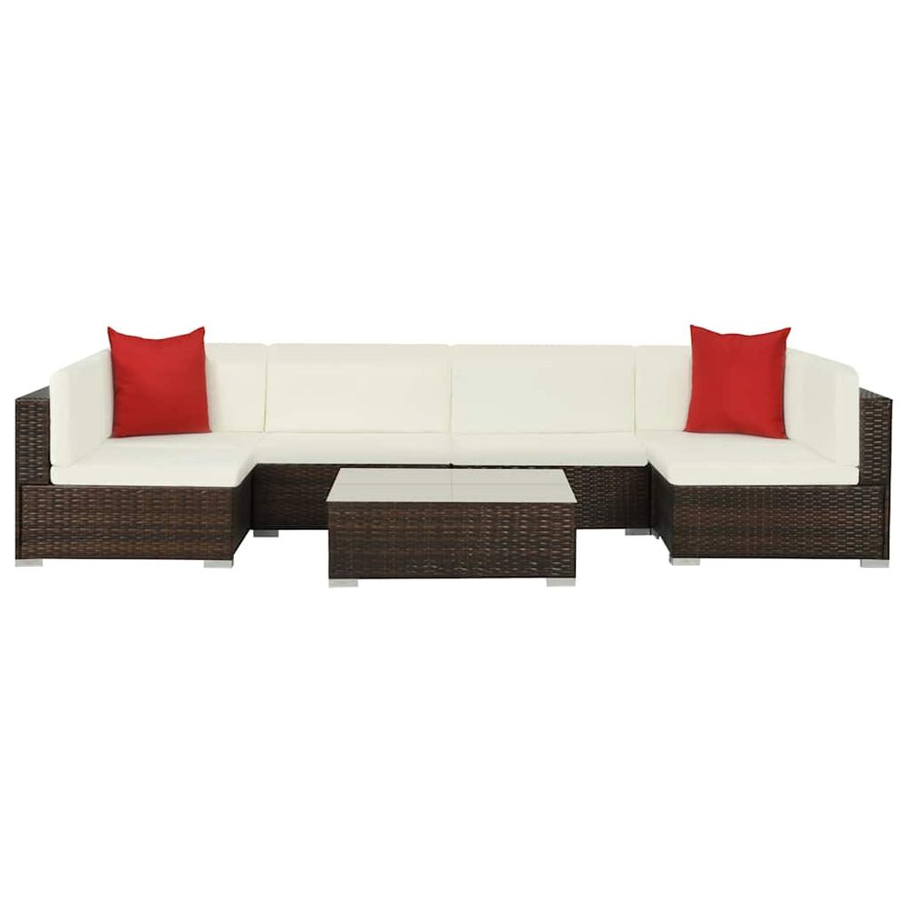 Salon de jardin 7 pcs avec coussins résine tressée marron