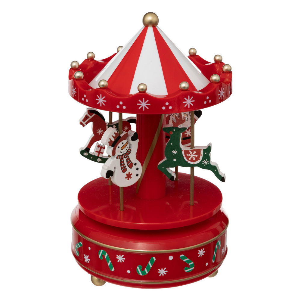 Carrousel musical traditionnel père noël et bonhomme de neige d 11 x h 18 cm