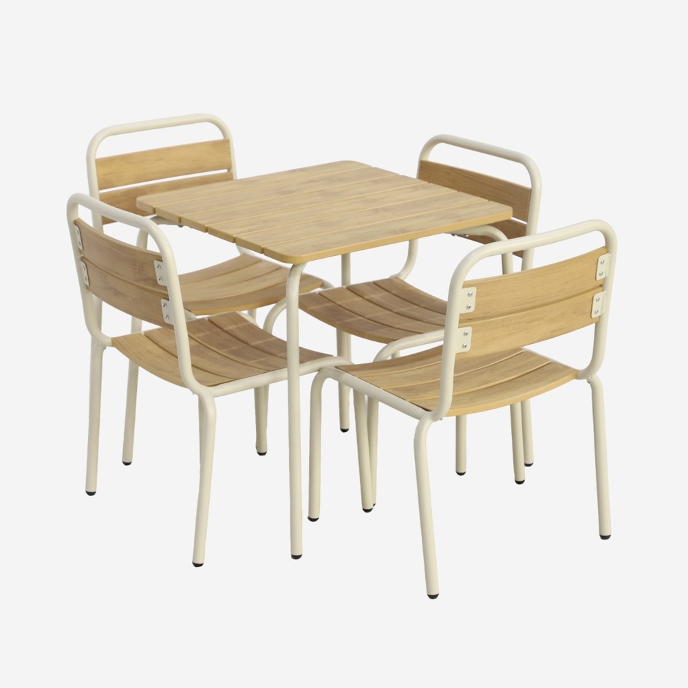 Table de jardin enfant acier et décor bois + 4 assises - suzie