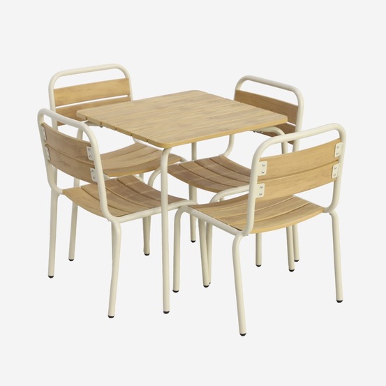 Table de jardin enfant acier et décor bois + 4 assises - suzie
