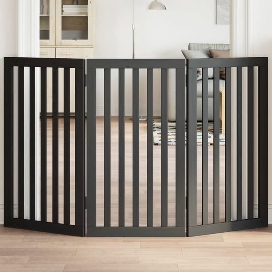 Barrière de sécurité chien haute pliable en bois 3 panneaux noir 90cm