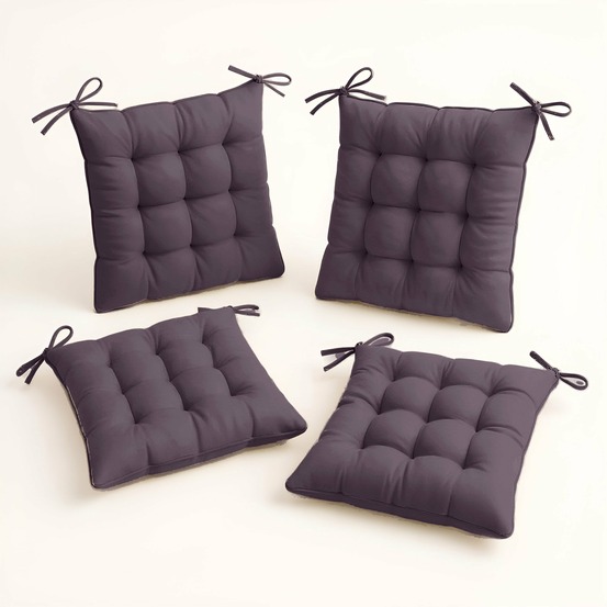 Lot de 4 galettes de chaise en polyester 40 x 40 cm gris carbone