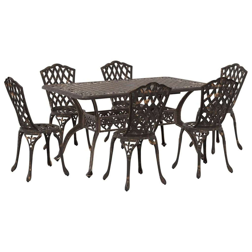 Ensemble de salle à manger pour jardin 7 pcs bronze aluminium
