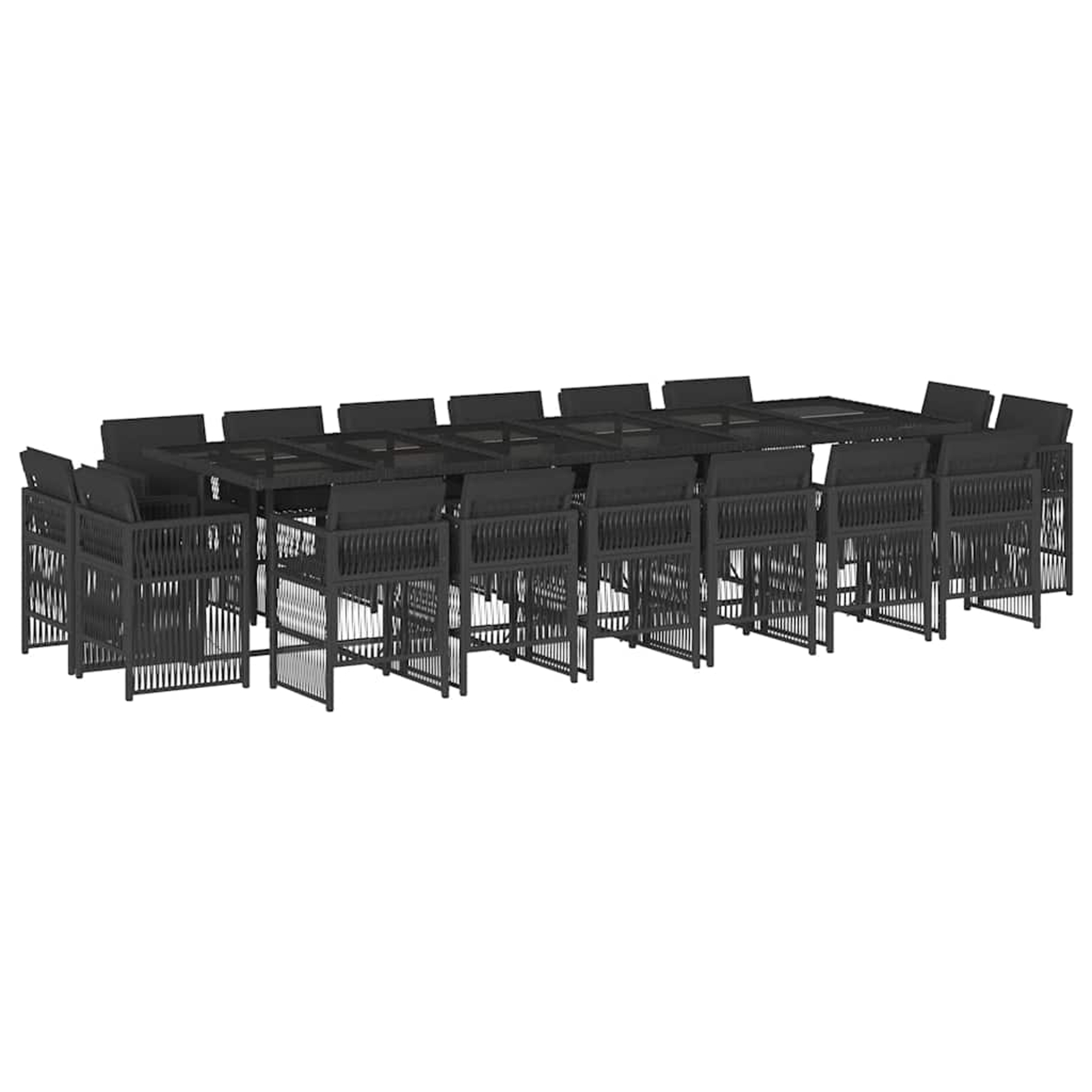 Ensemble à manger de jardin 17 pcs coussins noir résine tressée