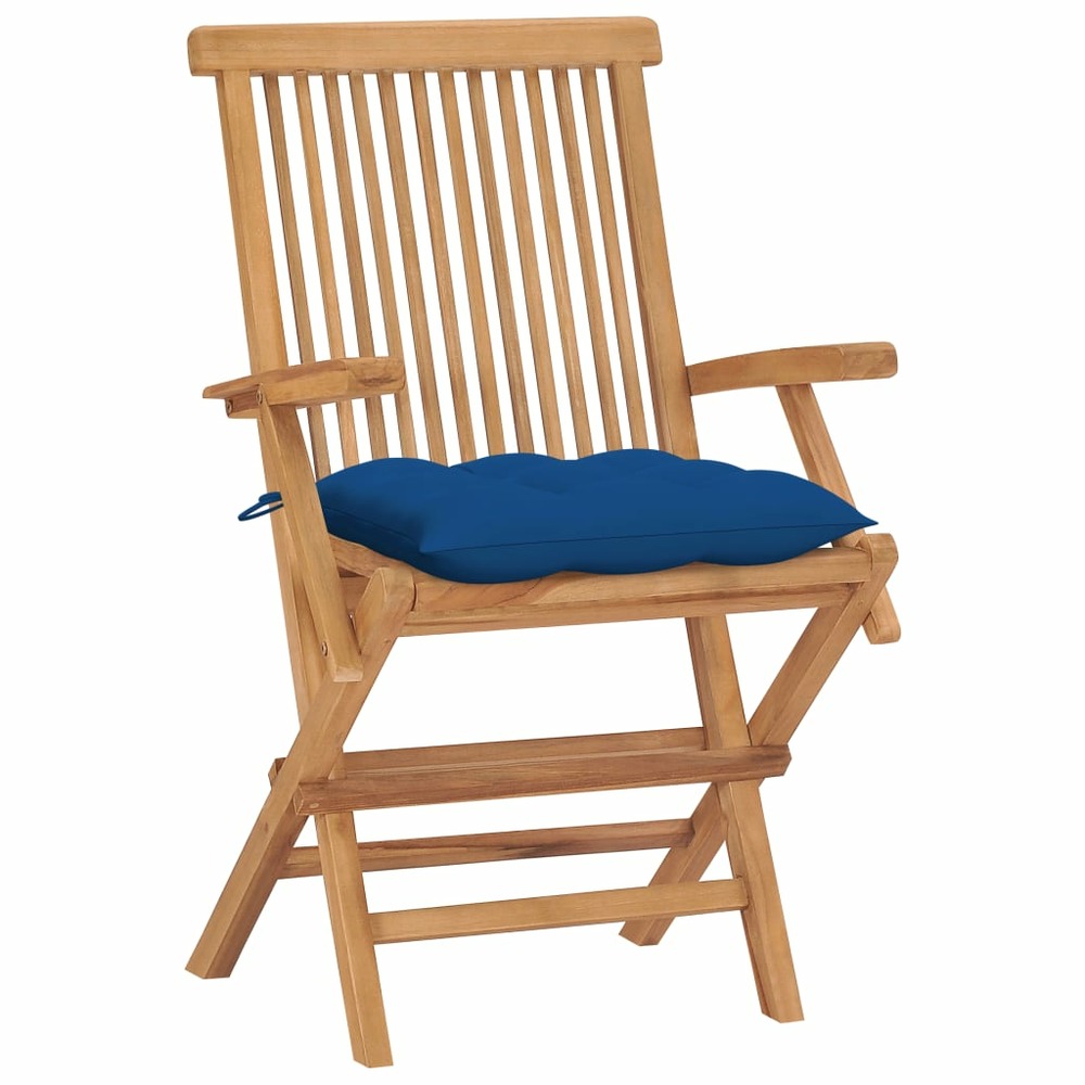Chaises de jardin et coussins bleu lot de 4 bois de teck massif