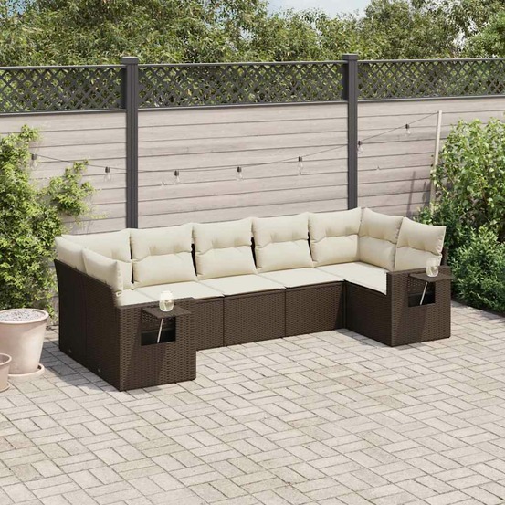 Salon de jardin avec coussins 7 pcs marron résine tressée