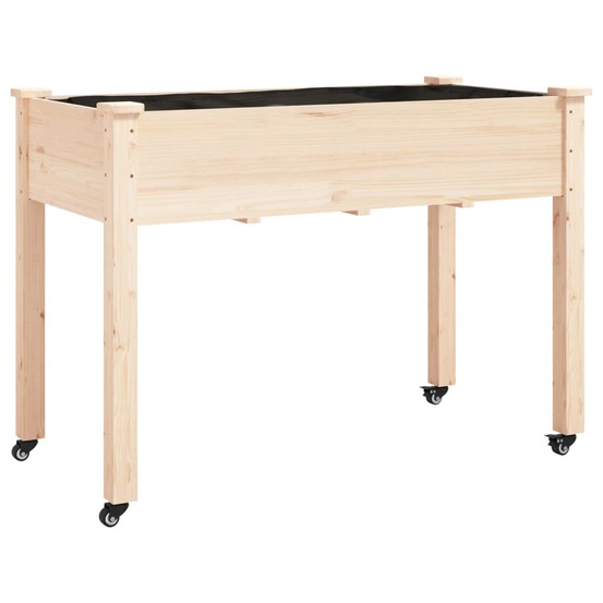 Jardinière sur roues avec doublure 118x59x80 cm bois de sapin