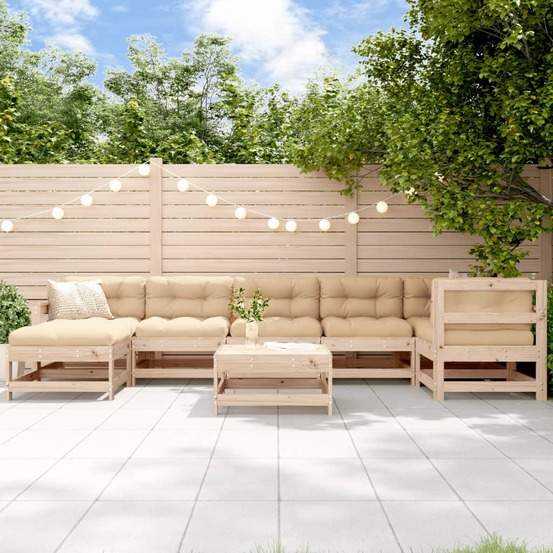 Salon de jardin 8 pcs avec coussins bois massif