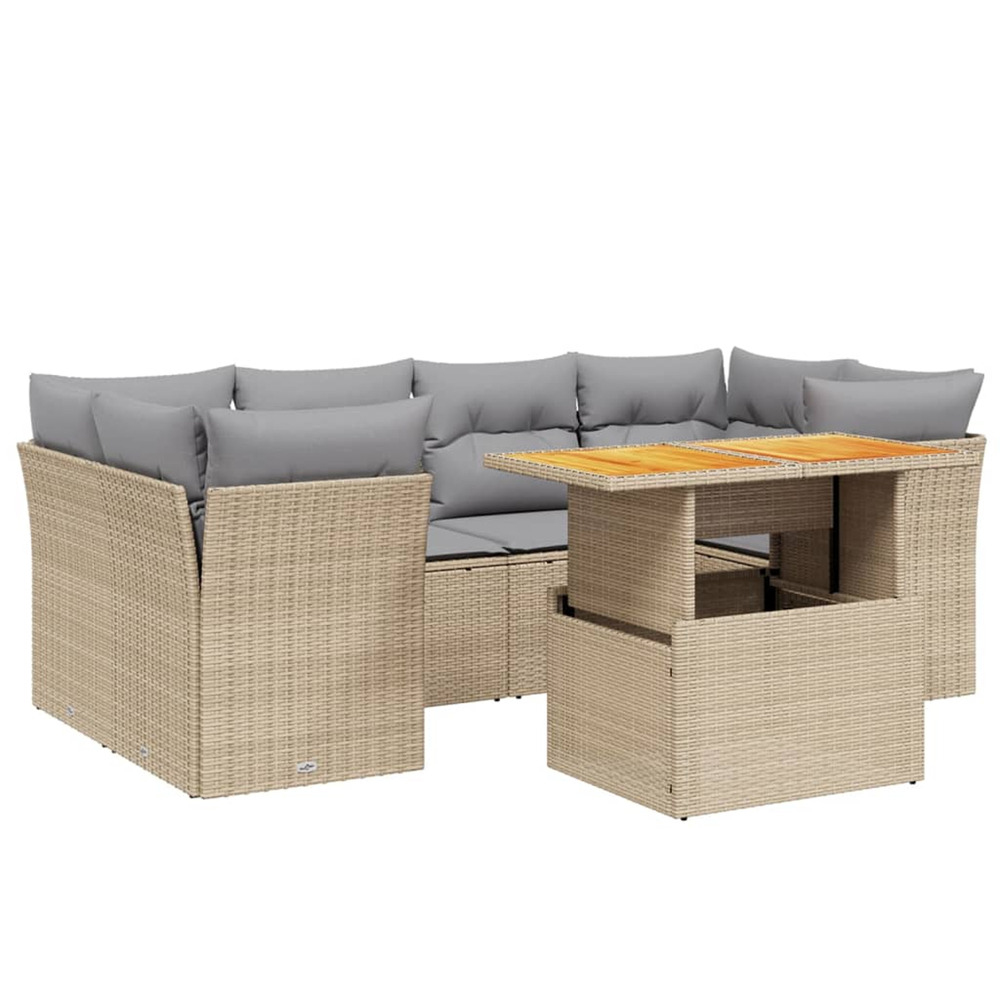 Salon de jardin avec coussins 7 pcs beige résine tressée