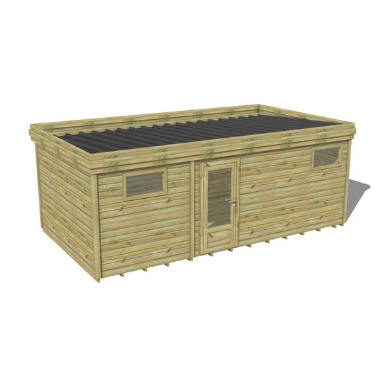 Abri de jardin bois pin traité autoclave 27mm - 6,395x3,44m / 22m2 - bac acier - plancher bois