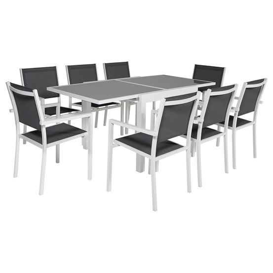 Salon de jardin lampedusa extensible textilène gris 8 places - aluminium blanc