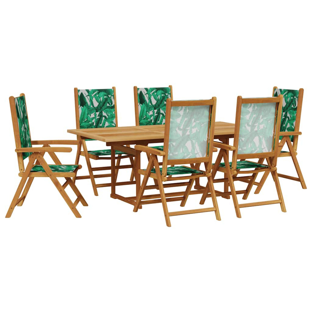 Ensemble à manger de jardin 7 pcs motif de feuilles tissu bois