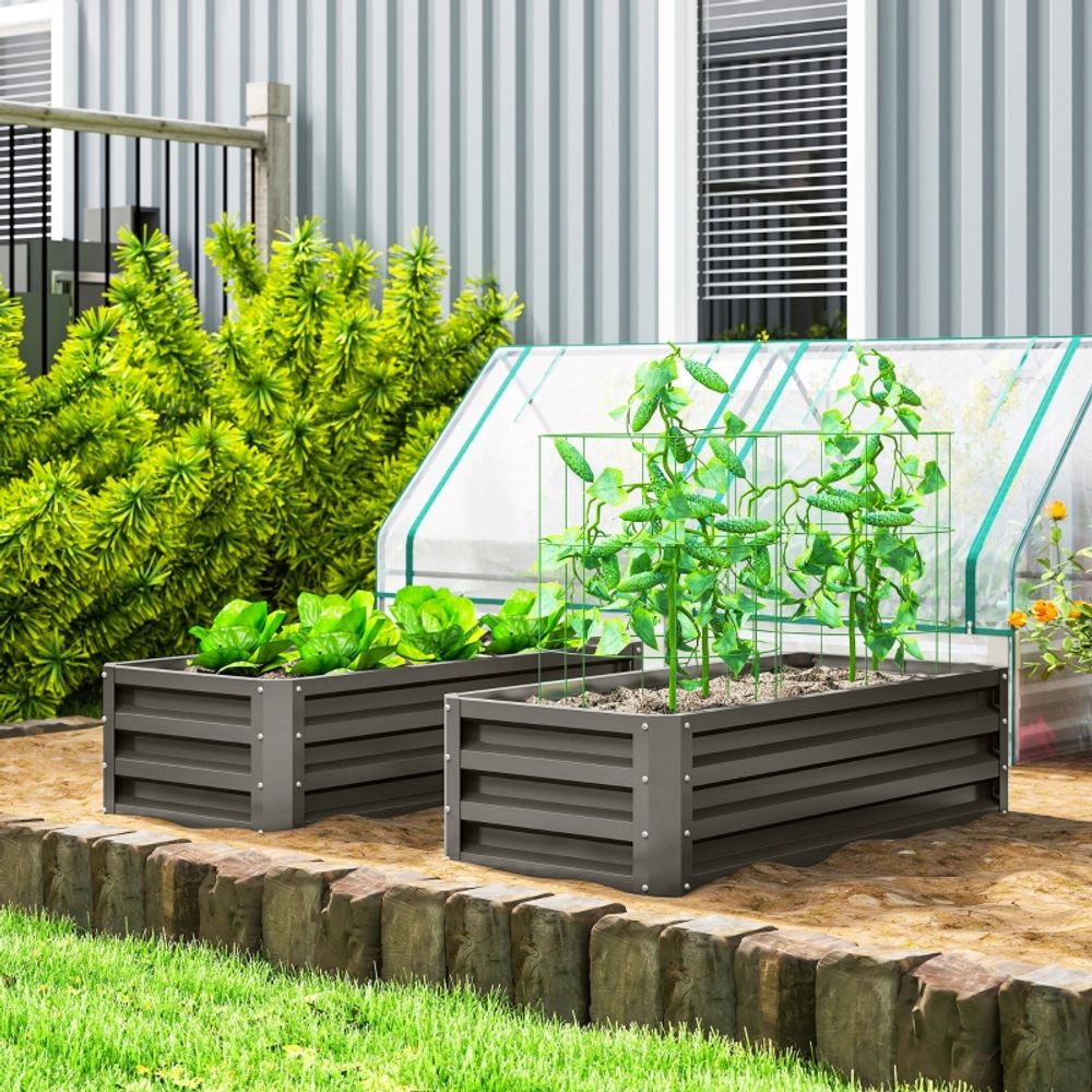 Lot de 2 carrés potagers acier jardin balcon fond ouvert 110x50x30cm gris foncé