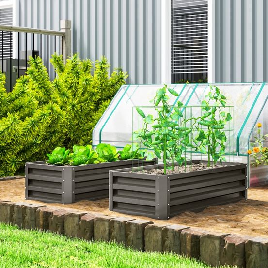 Lot de 2 carrés potagers acier jardin balcon fond ouvert 110x50x30cm gris foncé