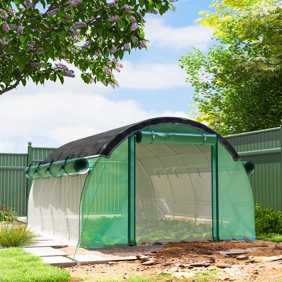 Serre tunnel de jardin acier galvanisé 4 x 3 x 1,98 m verte avec filet d’ombrage - comfortxl outdoor living
