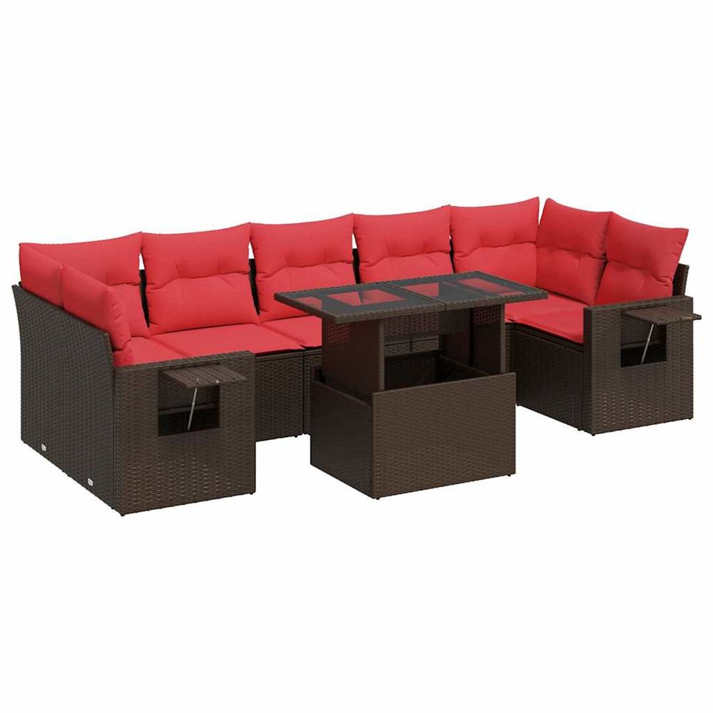 Salon de jardin avec coussins 8 pcs marron résine tressée acacia