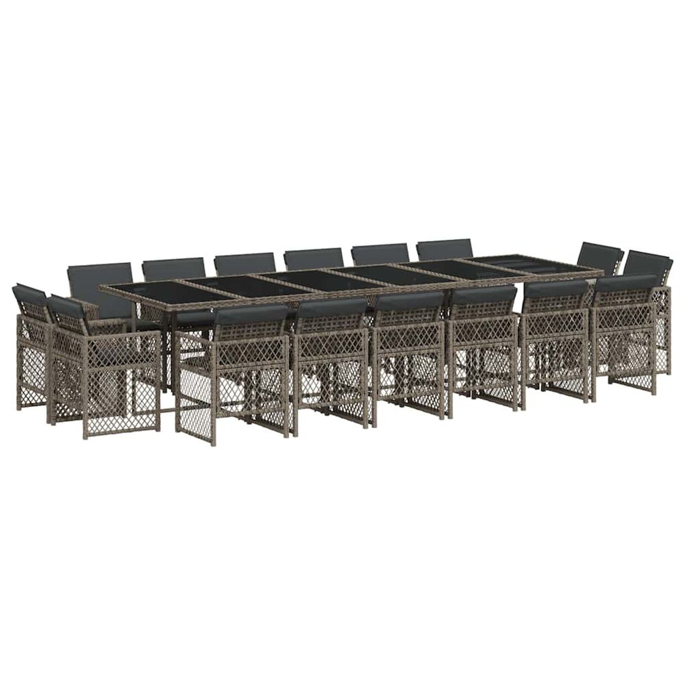 Ensemble à manger de jardin 17 pcs et coussins résine tressée