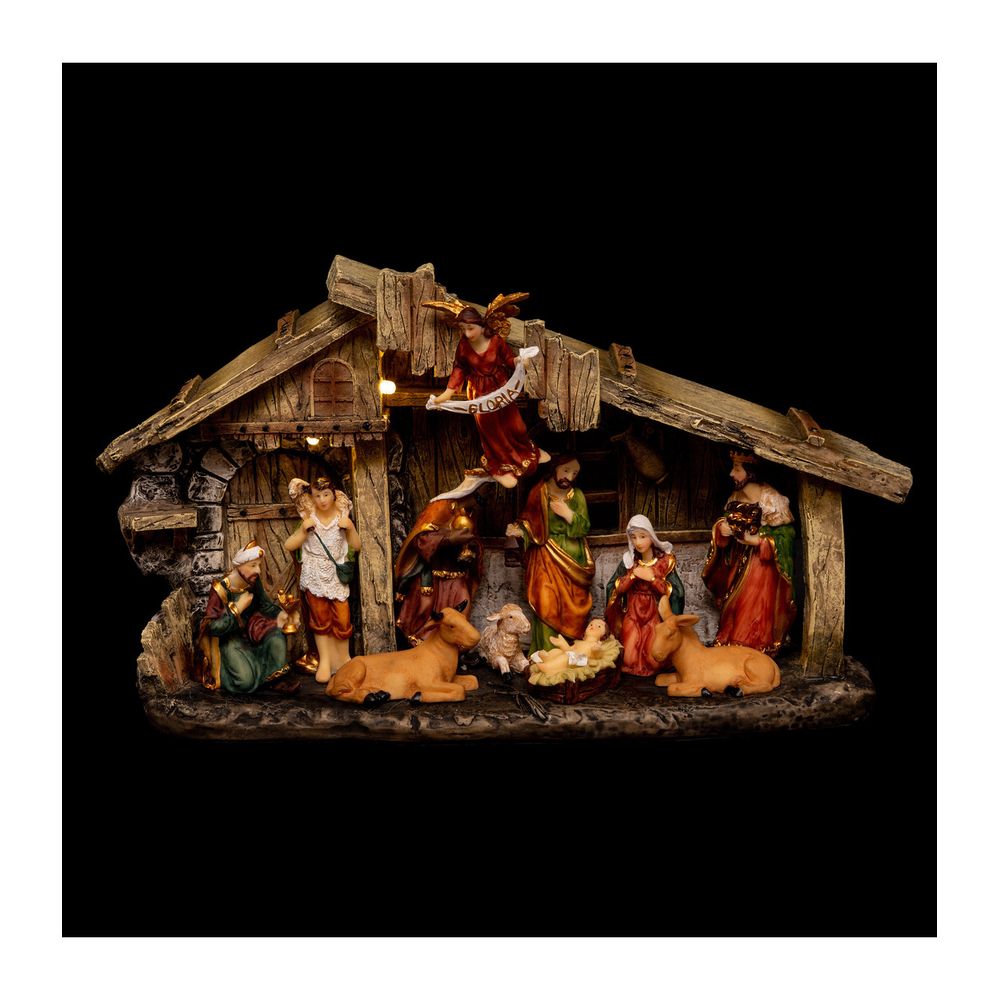 Crèche de noël lumineuse avec 11 santons l 31,5 x h 17,8 cm
