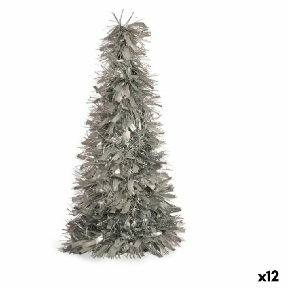 Figurine décorative sapin de noël guirlande argenté polypropylène pet 27 x 45,5 x 27 cm (12 unités) h