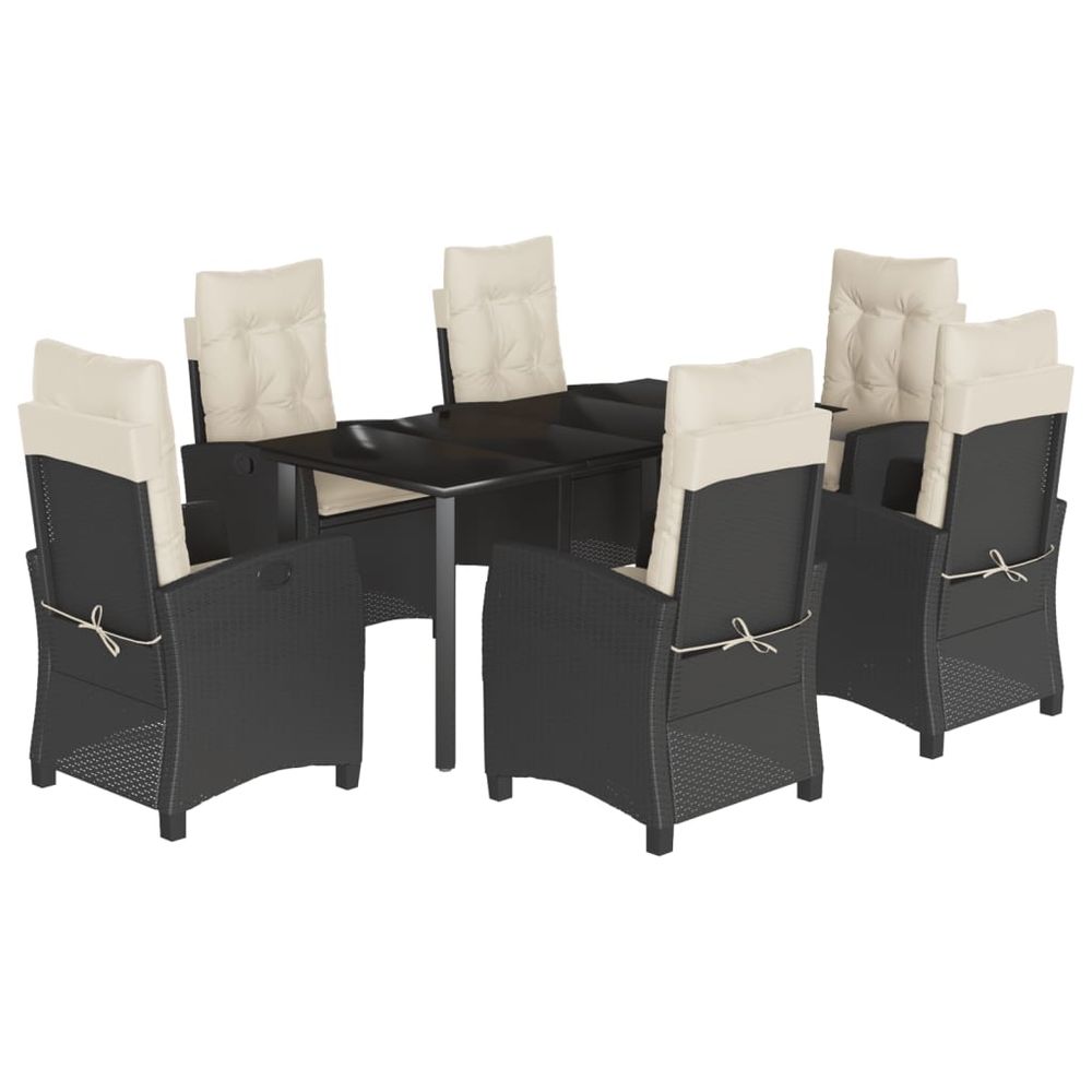 Ensemble à manger de jardin coussins 7pcs noir résine tressée