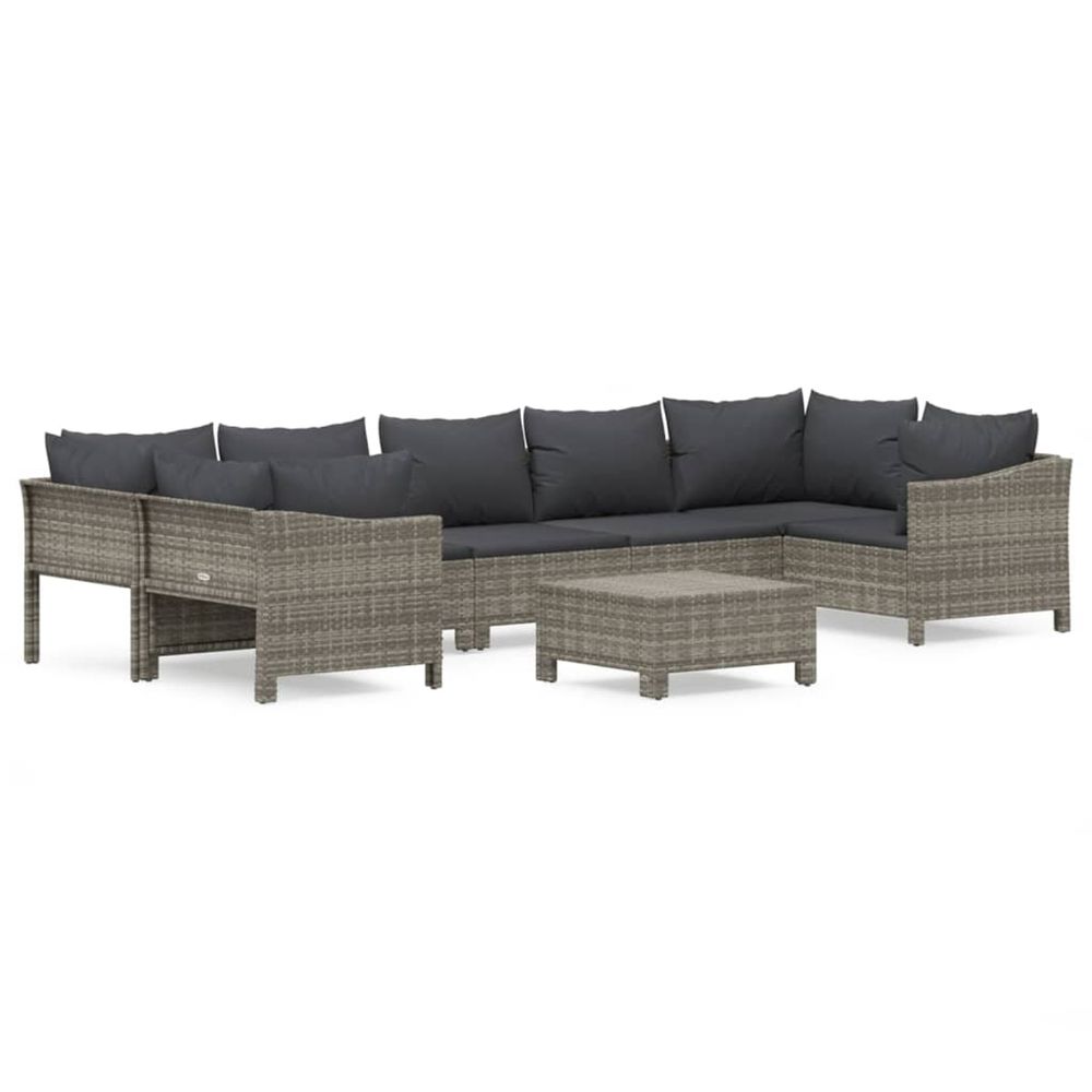 Salon de jardin 8 pcs avec coussins gris résine tressée
