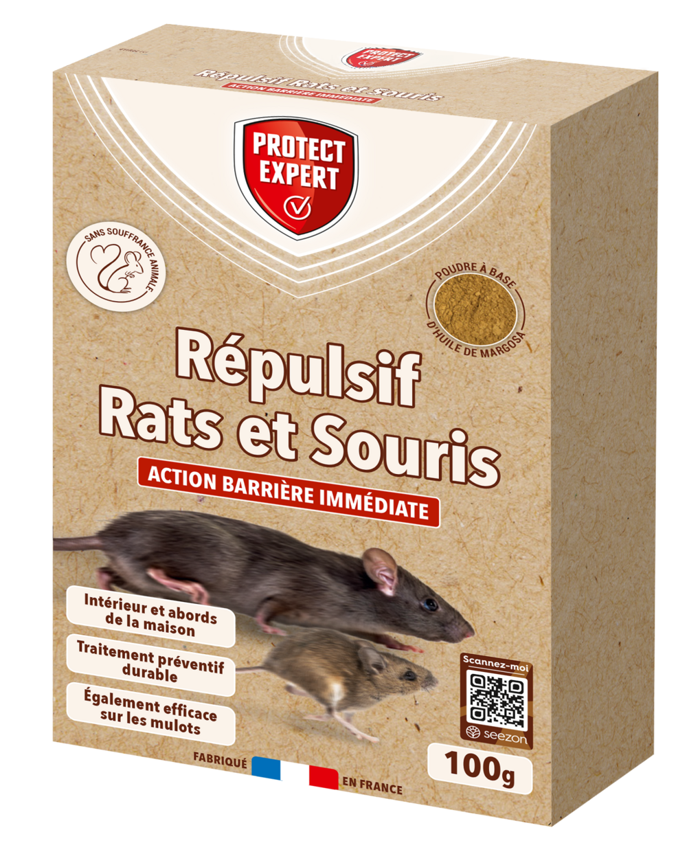 Protect expert rasourep100 répulsif rats & souris - 100g - action barrière - intérieur & abords de la maison - traitement préventif