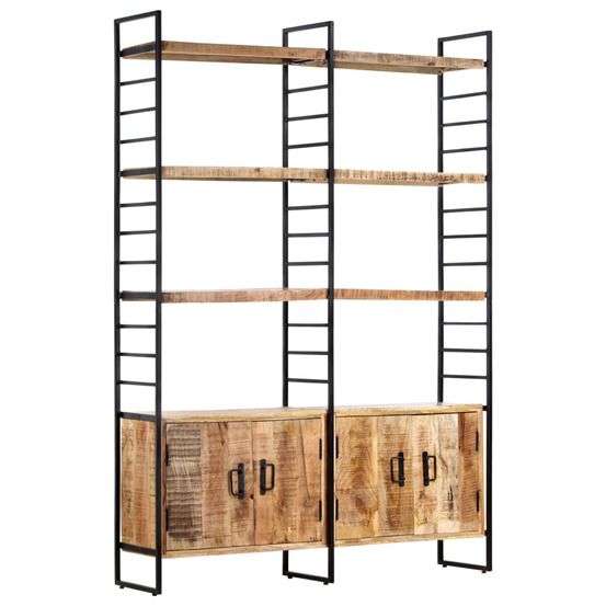 Bibliothèque à 4 niveaux 124x30x180 cm bois de manguier brut