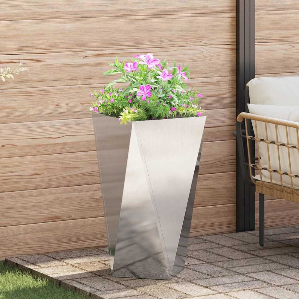Jardinière haute inox design moderne pour jardin et terrasse argent 75 cm
