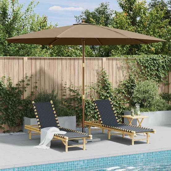 Parasol d'extérieur avec mât en bois 350 cm taupe