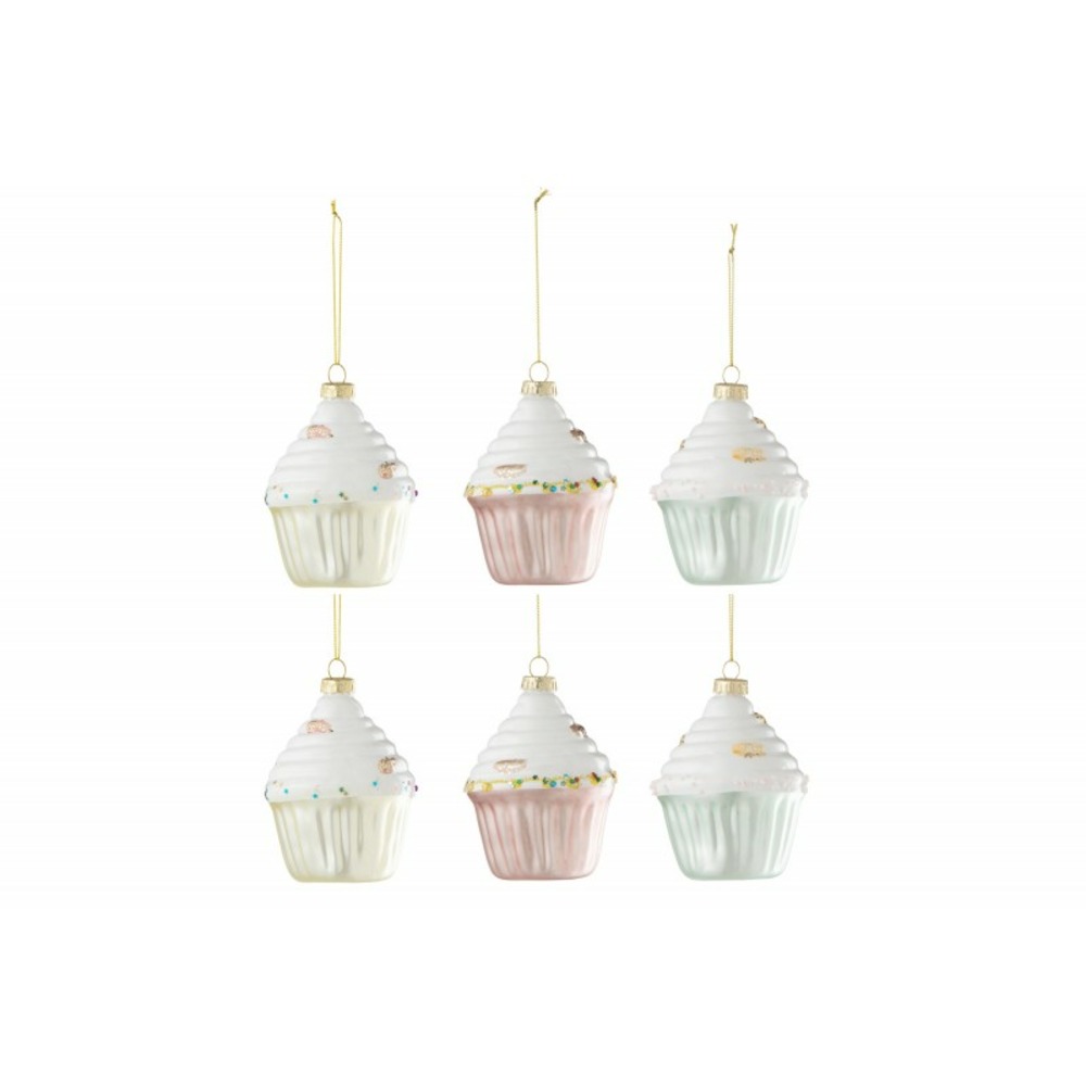 Boite de 6boules de noël cake en verre multicouleur 7.5x7.5x10 cm