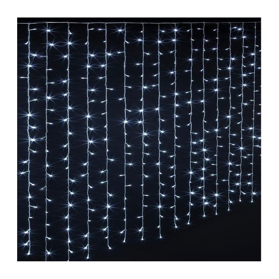 Rideau lumineux l 2 m 400 led blanc froid 20 tombées 8 jeux de lumière