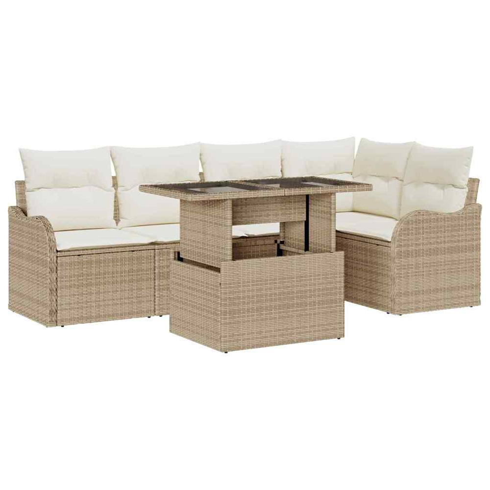 Ensemble de canapé de jardin 6 pcs beige poly rattan